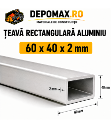 Teava rectangulara aluminiu 60 x 40 x 2 mm, 6 metri (EN AW-6060)
